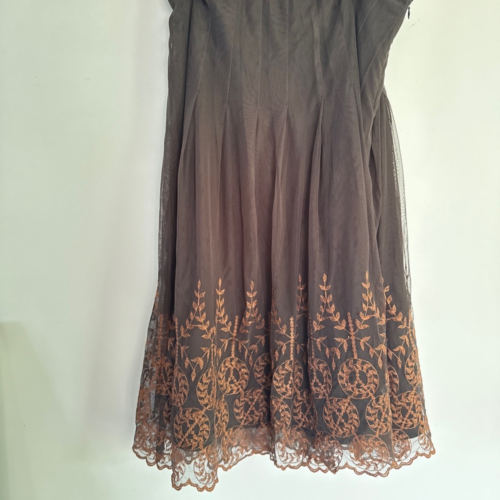 Elegant Gray and Orange Embroidered Midi Skirt
